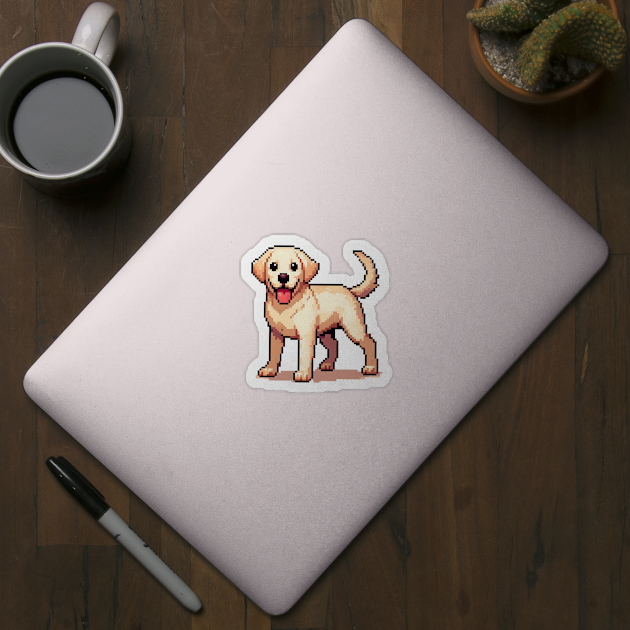 Cute golden labrador retriever as pixel art style illustration by art poo